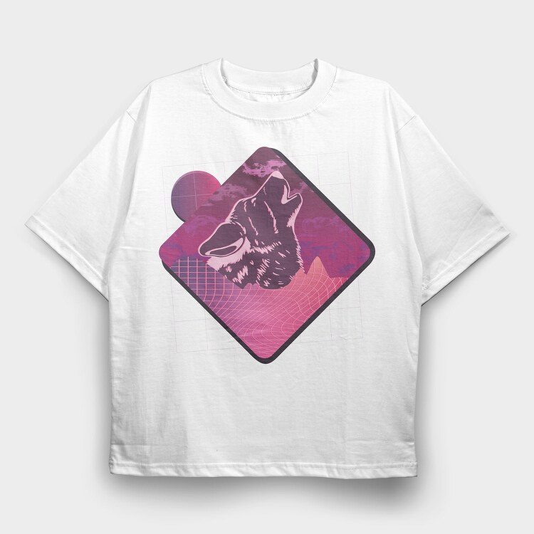 Vaporwave Wolf, Tricou Oversize Barbati (Unisex)