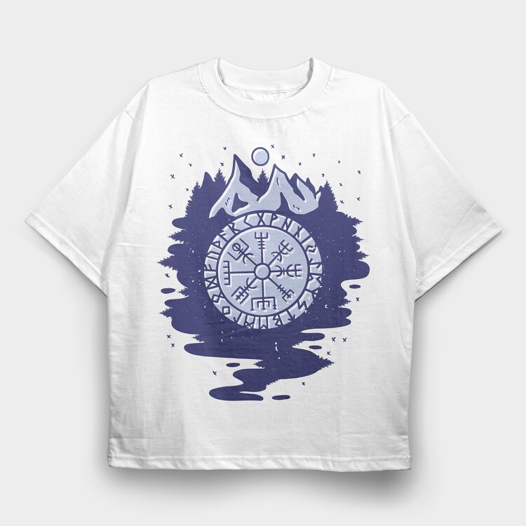 Viking Compass Symbol Mountain, Tricou Oversize Barbati (Unisex)