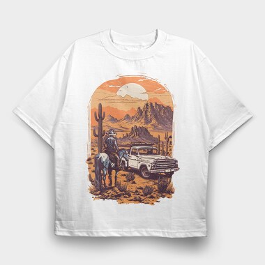 Vintage Cowboy And Truck, Tricou Oversize Barbati (Unisex)