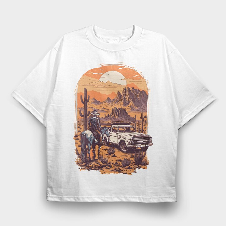Vintage Cowboy And Truck, Tricou Oversize Barbati (Unisex)