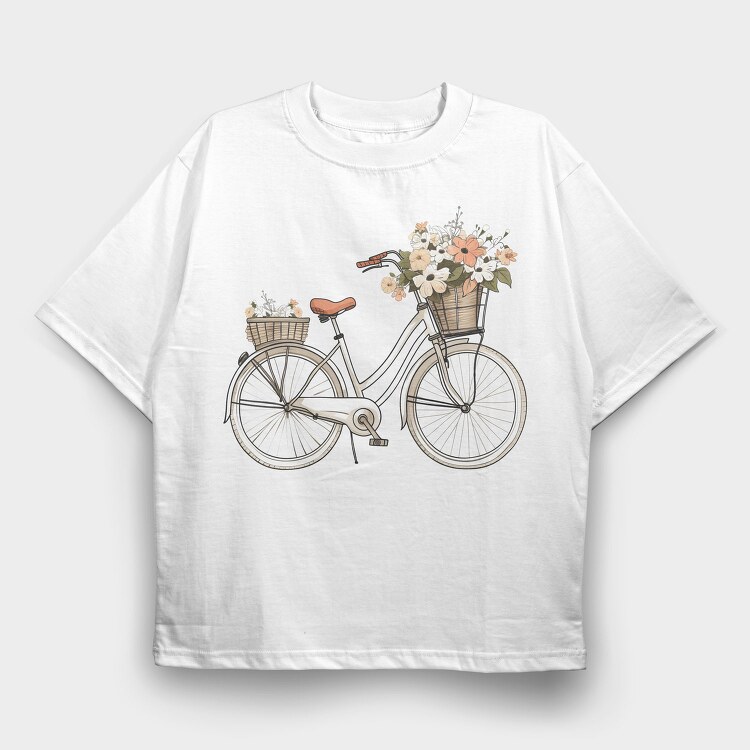 Vintage Floral Bicycle, Tricou Oversize Barbati (Unisex)