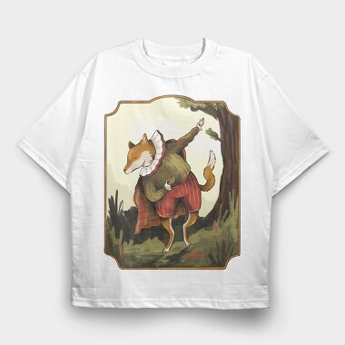 Vintage Fox Coat Illustrations, Tricou Oversize Barbati (Unisex)