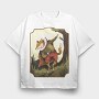 Vintage Fox Coat Illustrations, Tricou Oversize Barbati (Unisex)