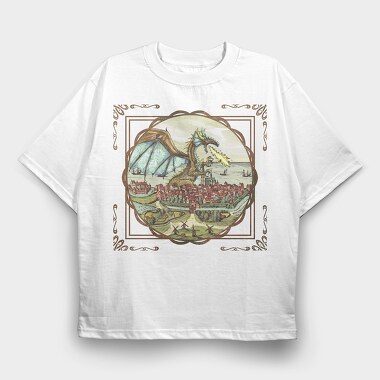 Vintage Painting Dragon Tote, Tricou Oversize Barbati (Unisex)