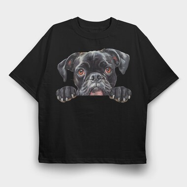 Watercolor Boxer Peeking, Tricou Oversize Barbati (Unisex)