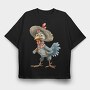 Watercolor Chicken Hat, Tricou Oversize Barbati (Unisex)