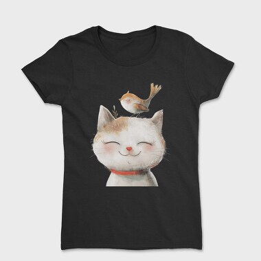 Watercolor Cat Bird, Tricou Femei