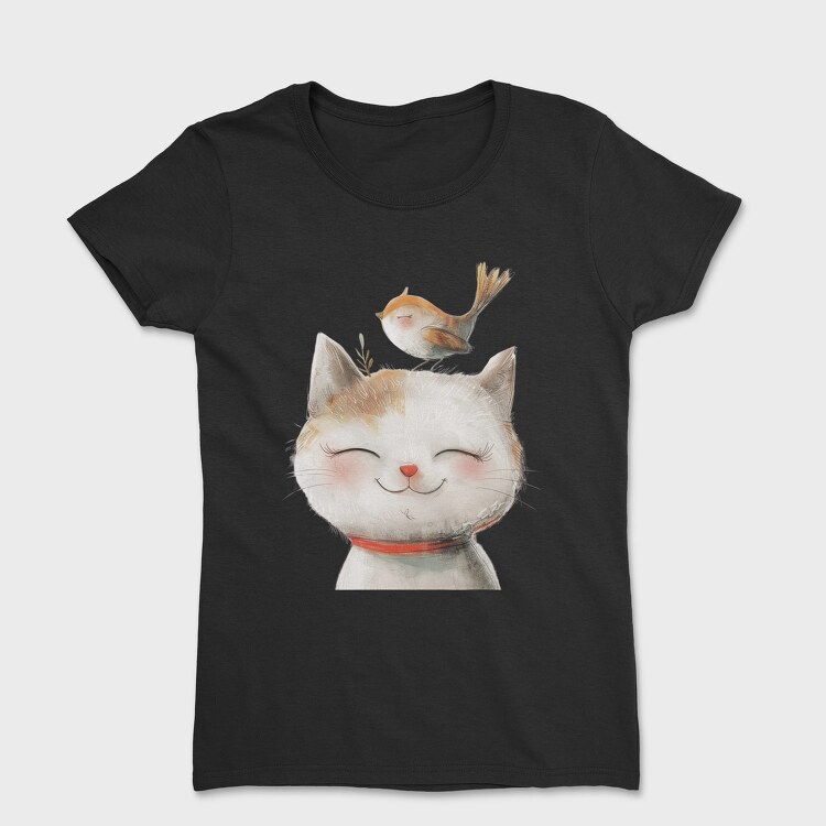 Watercolor Cat Bird, Tricou Femei
