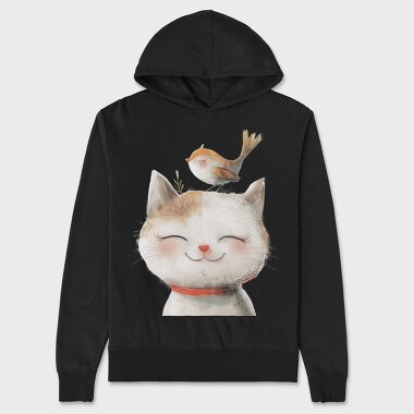 Watercolor Cat Bird, Hanorac Oversize Barbati (Unisex)