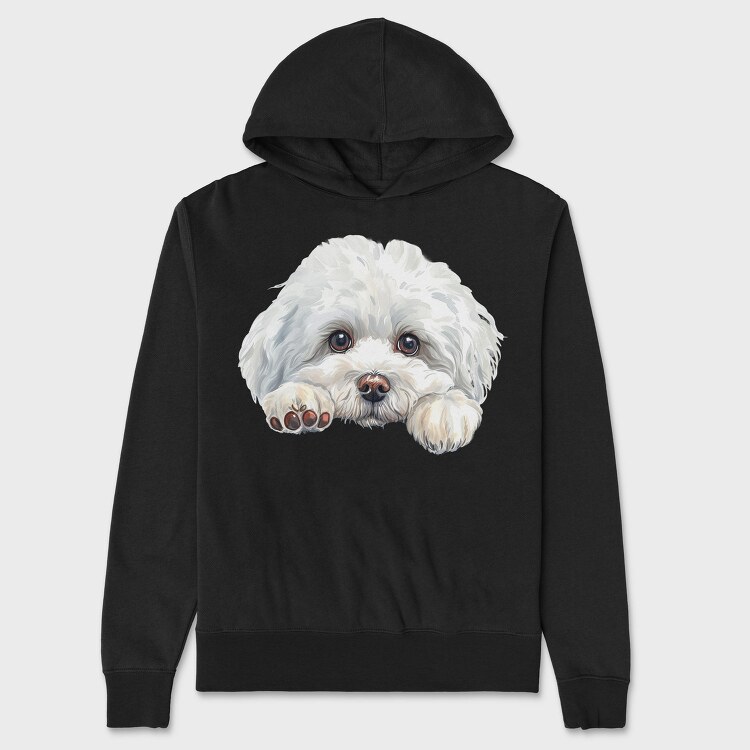 Watercolor Bichon Peeking, Hanorac Oversize Barbati (Unisex)