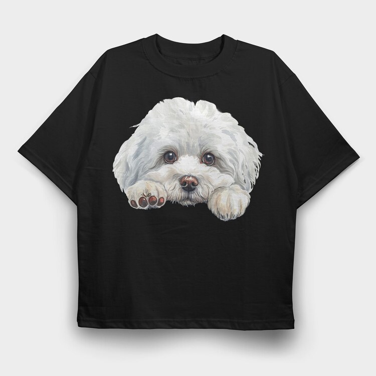 Watercolor Bichon Peeking, Tricou Oversize Barbati (Unisex)