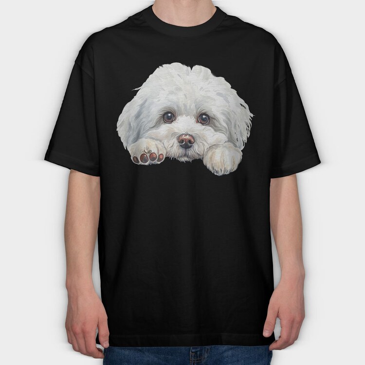 Watercolor Bichon Peeking, Tricou Oversize Barbati (Unisex)