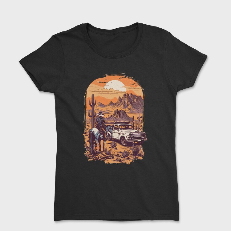 Vintage Cowboy And Truck, Tricou Femei