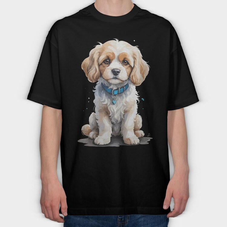 Cavachon Dog Watercolor, Tricou Oversize Barbati (Unisex)