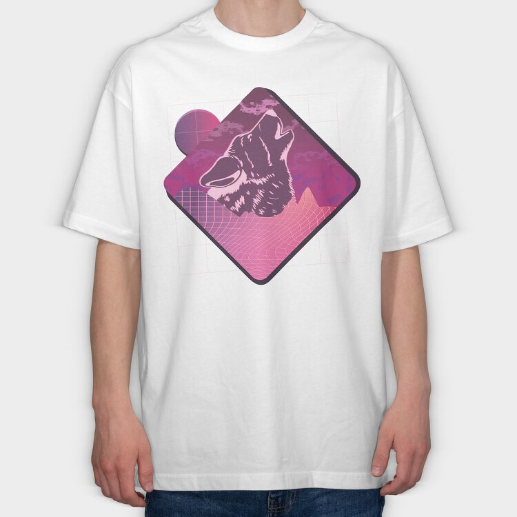 Vaporwave Wolf, Tricou Oversize Barbati (Unisex)