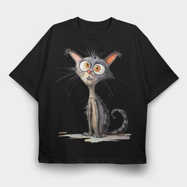 Watercolor Cat Giggle, Tricou Oversize Barbati (Unisex)