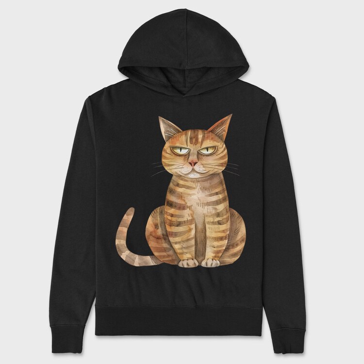 Watercolor Cat Grumpy, Hanorac Oversize Barbati (Unisex)