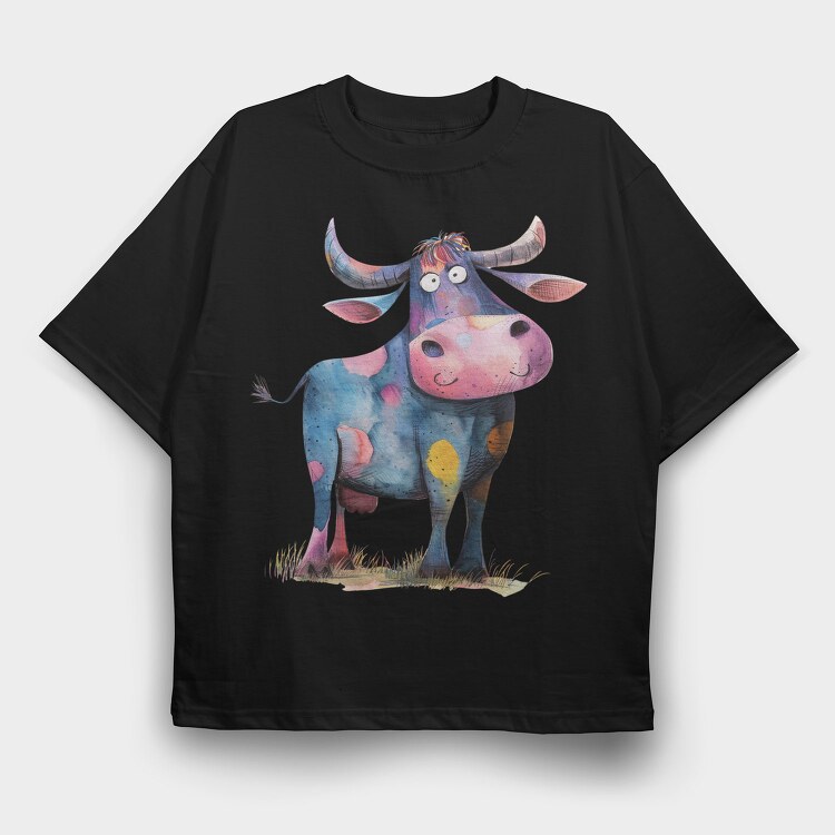 Watercolor Cow Visu, Tricou Oversize Barbati (Unisex)