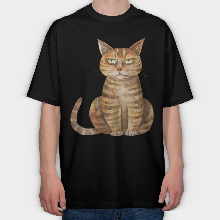 Watercolor Cat Grumpy, Tricou Oversize Barbati (Unisex)