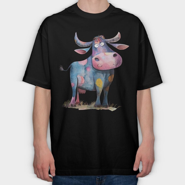 Watercolor Cow Visu, Tricou Oversize Barbati (Unisex)