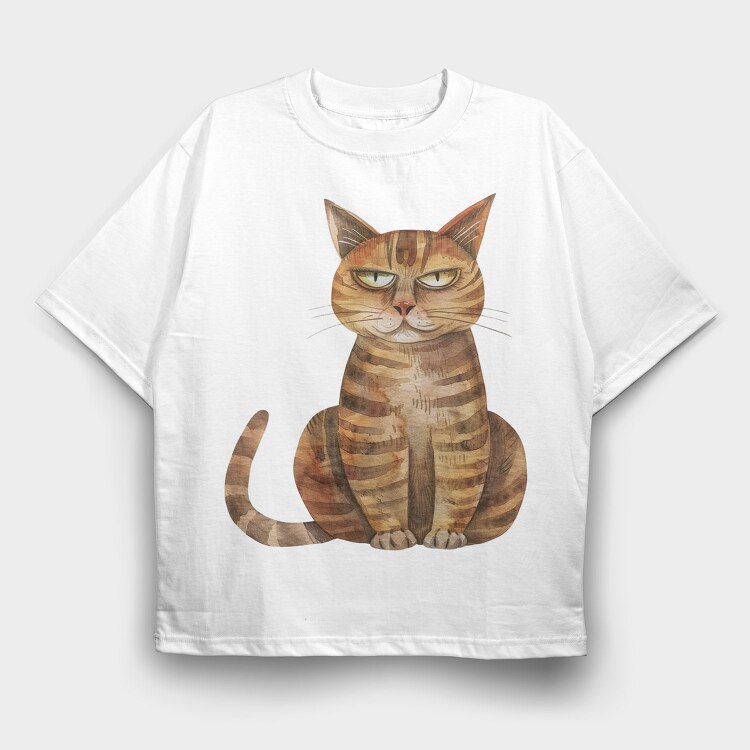 Watercolor Cat Grumpy, Tricou Oversize Barbati (Unisex)