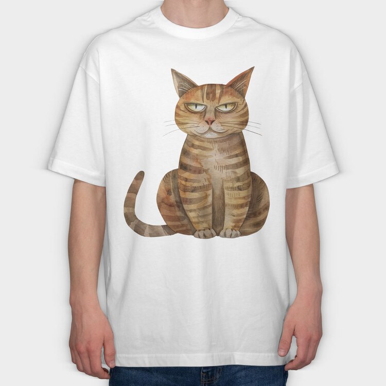 Watercolor Cat Grumpy, Tricou Oversize Barbati (Unisex)