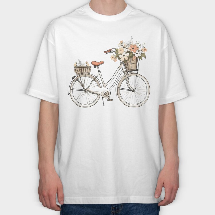 Vintage Floral Bicycle, Tricou Oversize Barbati (Unisex)