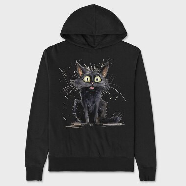 Watercolor Black Cat, Hanorac Oversize Barbati (Unisex)