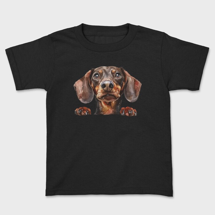 Watercolor Dachshund Peeking, Tricou Copii