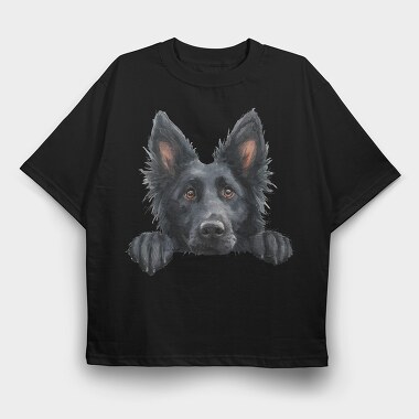 Watercolor Black Sheepdog, Tricou Oversize Barbati (Unisex)