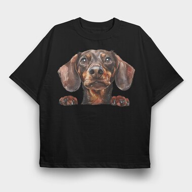 Watercolor Dachshund Peeking, Tricou Oversize Barbati (Unisex)