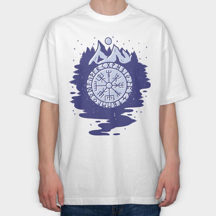Viking Compass Symbol Mountain, Tricou Oversize Barbati (Unisex)
