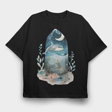 Watercolor Dolphin Ocean, Tricou Oversize Barbati (Unisex)