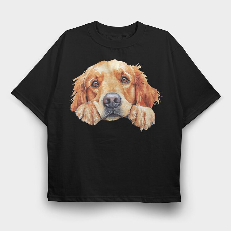 Watercolor Golden Retriever, Tricou Oversize Barbati (Unisex)