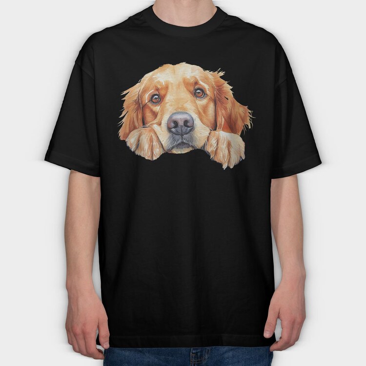 Watercolor Golden Retriever, Tricou Oversize Barbati (Unisex)