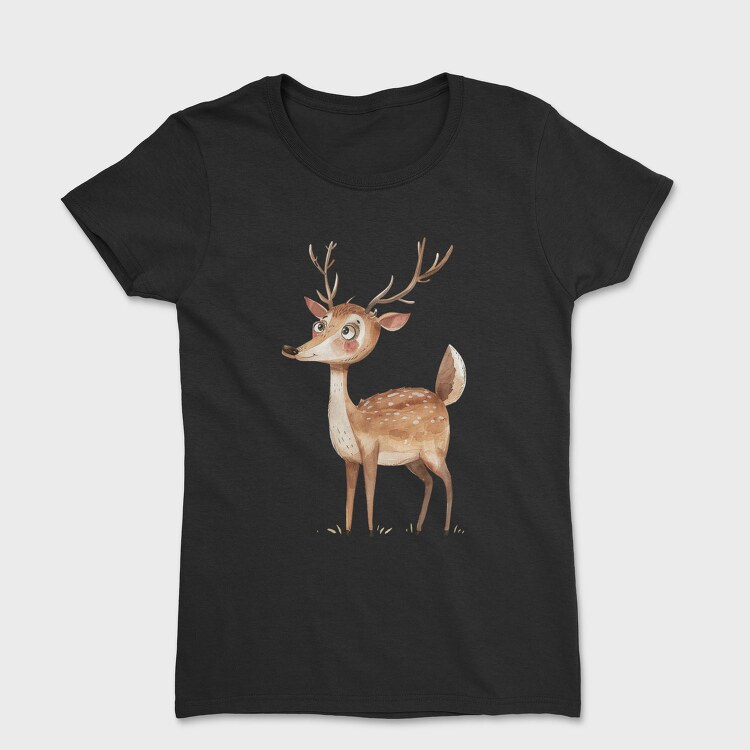 Watercolor Deer Illustration, Tricou Femei
