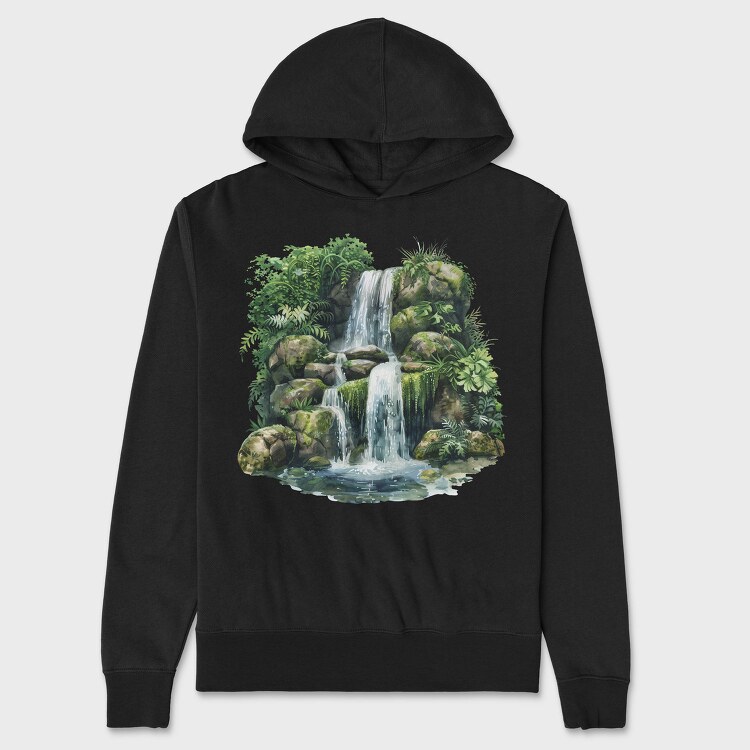 Watercolor Forest Cliff, Hanorac Oversize Barbati (Unisex)