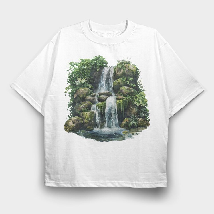 Watercolor Forest Cliff, Tricou Oversize Barbati (Unisex)
