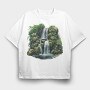 Watercolor Forest Cliff, Tricou Oversize Barbati (Unisex)