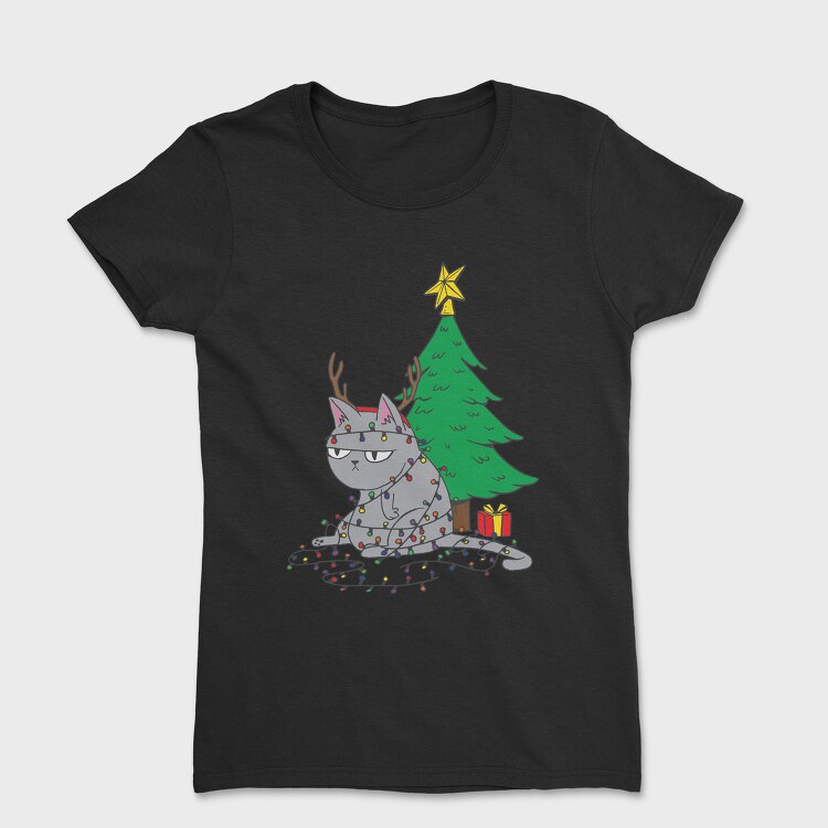 Cat Tangled in Christmas Lights, Tricou Femei
