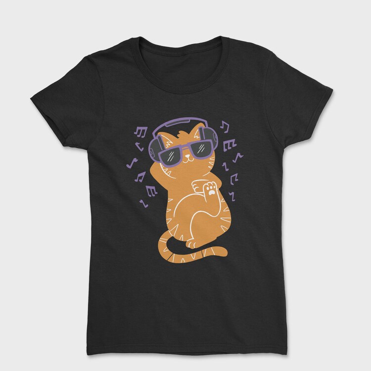 Cat With Sunglasses and Headphones, Tricou Femei