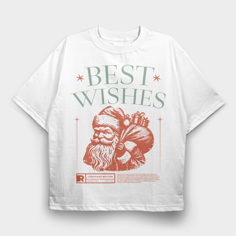 Vintage Santa Best Wishes Grunge, Tricou Oversize Barbati (Unisex)