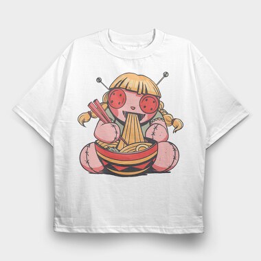 Voodoo Doll Eating Spaghetti, Tricou Oversize Barbati (Unisex)