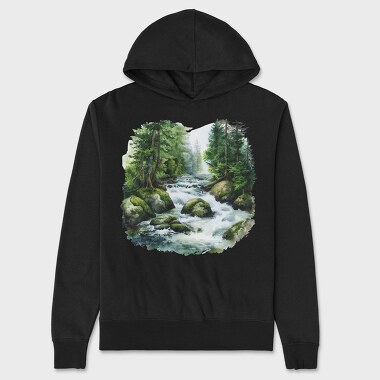 Watercolor Forest River, Hanorac Oversize Barbati (Unisex)