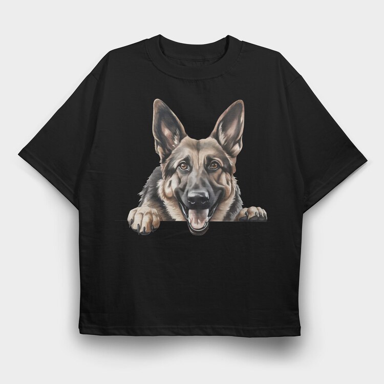Watercolor German Shepherd, Tricou Oversize Barbati (Unisex)