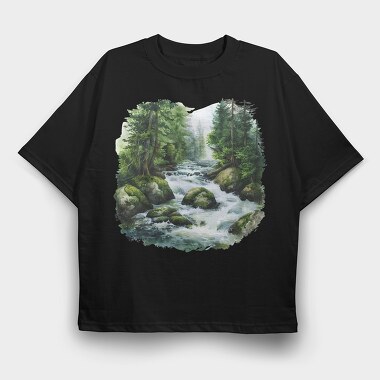 Watercolor Forest River, Tricou Oversize Barbati (Unisex)