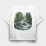 Watercolor Forest River, Tricou Oversize Barbati (Unisex)