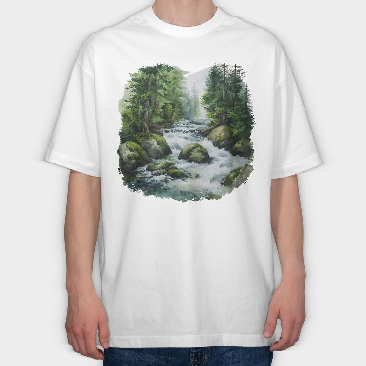 Watercolor Forest River, Tricou Oversize Barbati (Unisex)