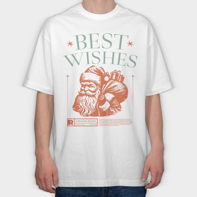 Vintage Santa Best Wishes Grunge, Tricou Oversize Barbati (Unisex)