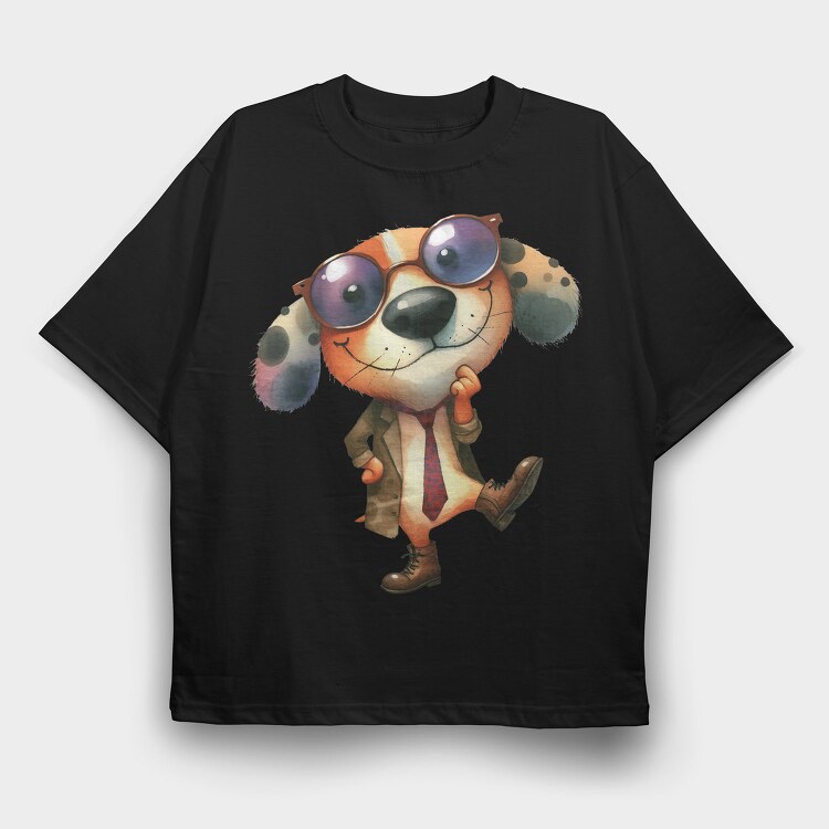 Watercolor Dog Glasses, Tricou Oversize Barbati (Unisex)